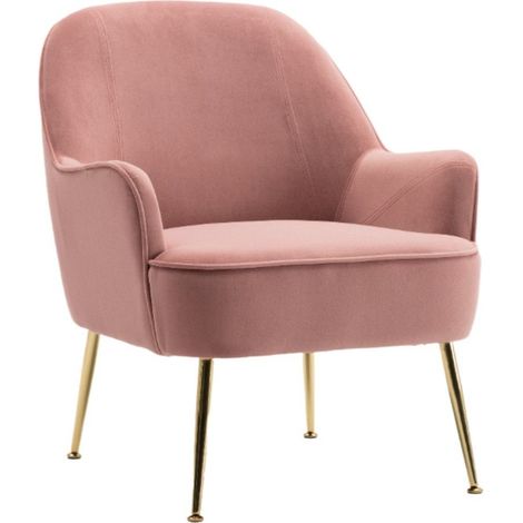 Home Heavenly® - Butaca de salón AMBERES tapizada en terciopelo antimanchas. Patas metálicas anticorrosión.  Color: Rosa Pata Dorada (1/5)