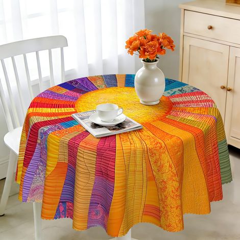 Nappe ronde 140 cm résistante aux intempéries, lavable – Motif rayures solaires – Nappe d'extérieur pour jardin, cuisine, salle à manger, balcon, pour 4 à 6 personnes, imperméable et durable (1/5)