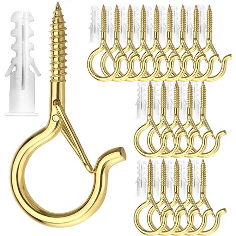 Crochets de plafond à visser pour plantes suspendues, guirlandes lumineuses d'extérieur, pour terrasse, mur et plafond en bois, lot de 20, doré (1/5)