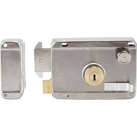Verrou mécanique extérieur antivol avec poignée, acier inoxydable antirouille, serrure de portail pour porte en bois, argenté (1/5)
