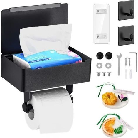Portarrollos de papel higiénico con estante, portarrollos de pared, dispensador de papel higiénico con caja de aromaterapia (1/4)