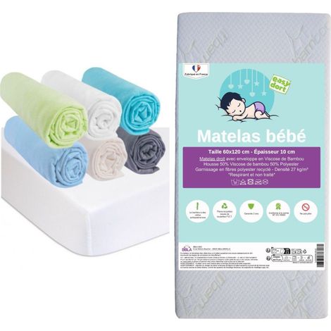 Matelas 60x120 + 6 Draps housse Coton Océan + 2 Protèges-matelas (1/4)