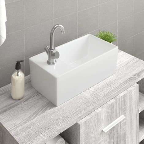 Lavabo en céramique blanche, 48 x 25 x 15 cm