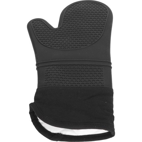 Rutschfeste Silikon-Ofenhandschuhe, Baumwollfutter, weich und strapazierfähig, mit schräger Öffnung (Schwarz) (1/5)