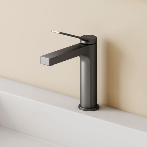EMKE Wasserhahn Waschbeckenarmaturen 195 x 173 x 46 mm Anthrazit Matt Mischbatterie Küchenarmatur mit Luftsprudler Waschtischarmatur