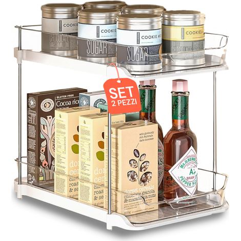 Set Da 2 Organizer Multiuso Con 2 Ripiani Impilabili Per Cucina, Bagno, Living