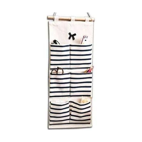UlisemGestreifte Hänge-Aufbewahrungstasche, Aufbewahrungskorb, Aufbewahrungsbeutel, Wand-Organizer-Tasche aus Stoff, Blau (1/4)
