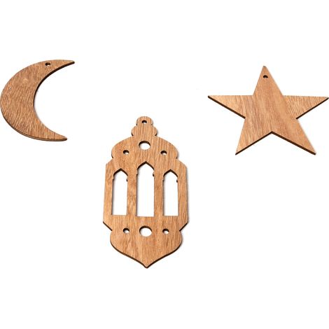 Eid Mubarak-Holzanhänger, Ramadan-Halbmondmuster, DIY-Bastelidee mit Seil, festliche Dekoration (1/5)