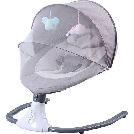 Altalena elettrica per neonati, sdraietta sicura per bambini fino a 20 kg, pieghevole, con Bluetooth e telecomando, grigia (1/5)