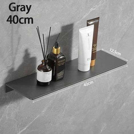 Étagère murale flottante en métal gris (40 cm) - Étagère murale en métal, étagère flottante noire, petite étagère de salle de bain, étagères d'exposition pour le rangement mural (1/5)
