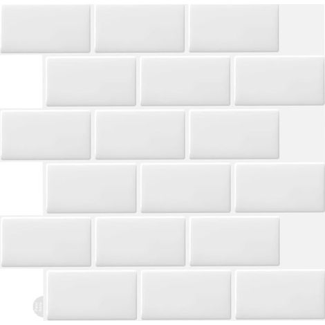 Adhesivos de pared 3D para cocina y baño – 10 piezas de azulejos adhesivos blancos de 30,5 x 30,5 cm (1/5)