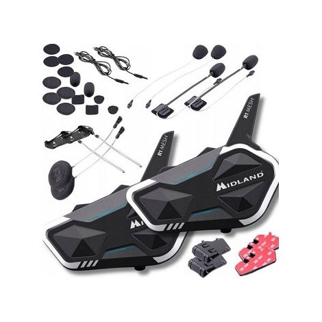 MIDLAND - R1 MESH INTERCOM MOTO, 2 ÉCOUTEURS BLUETOOTH + MESH SANS FIL, CASQUE MOTO ÉTANCHE IPX6, PORTÉE 500M, 23H, AUDIO RCF, S (1/5)