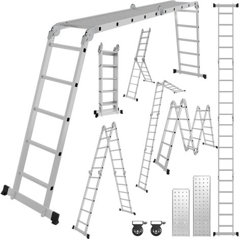 Échelle pliante articulée 4x5 marches – Aluminium léger 20 kg – Charge maximale 150 kg – 2 plaques plateforme de travail – Escabeau multifonction