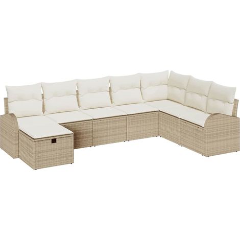 Sofa Set with Cushion with Storage Beige and cream Poly Rattan vidaXL