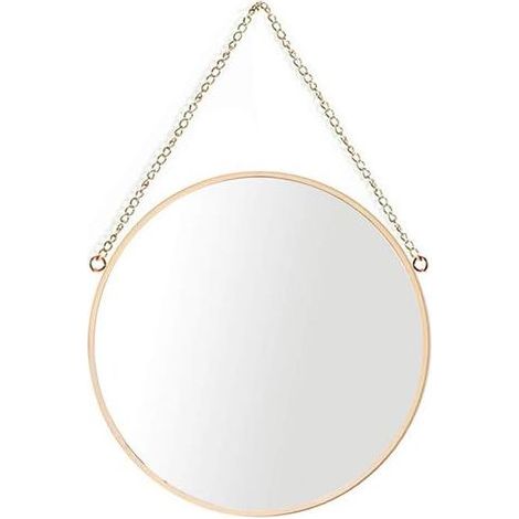 Hanging Mirror, 25 x 25 cm Round Bathroom Makeup Mirror with Brass Frame and Hanging Chain [Small Size] (1/5)