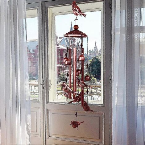 Carillon éolien d'extérieur grand format 35 pouces en métal, motif oiseau, avec 4 tubes en aluminium, ton foncé (1/5)