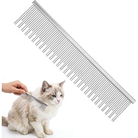 Peigne en métal pour chiens et chats, outil de toilettage démêlant en acier inoxydable de 15,2 cm pour animaux de compagnie à poils longs et courts, peigne démêlant antistatique avec dents arrondies (1/5)