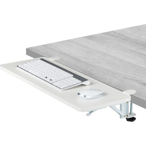 Relaxdays Extensor de Escritorio, 65 x 24 cm, Plegable, Colgar con Pinzas, Bandeja Teclado Ergonómica, Moderno, Blanco