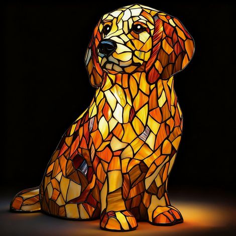 Golden Retriever mit seitlich geneigtem Kopf – Batteriebetriebene Tischlampe – Retro-Tischlampe – 3D-Tier-Nachtlicht – 17 cm – LED-3D-Lichtornament