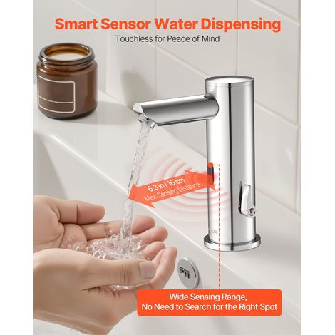 Mitigeur Automatique sans Contact, Robinet à Capteur Électronique, Mélangeur d’Eau Chaude et Froide Réglable Mains Libres, Poignée Simple, pour Tuyau de 9,5 mm, pour Lavabo Cuisine Salle de Bain (1/5)