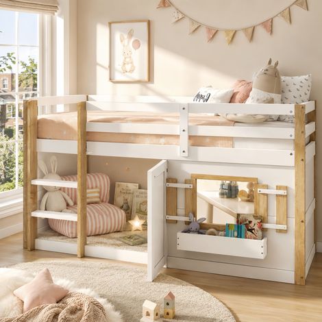 Lit Superposé Enfant - Lit 90x200 cm 2 Places Avec Espace De Jeu - Échelle Intégrée Et Design Gain De Place - Blanc (1/5)