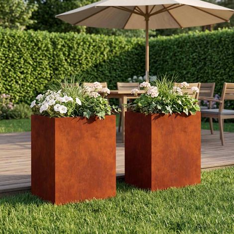 Cache-pot de jardin 2 pc Rouillé 40 x 30 x 50 cm Acier patiné (1/5)