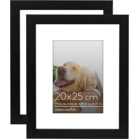 Cadre Photo 20x25 cm Noir - Cadre Photo 13x18 cm avec Passe-Partout ou 20x25 cm sans Passe-Partout - Bois MDF avec Vitre Antichoc & Chevalet - Mural ou pour Table - Pack de 2 (1/5)