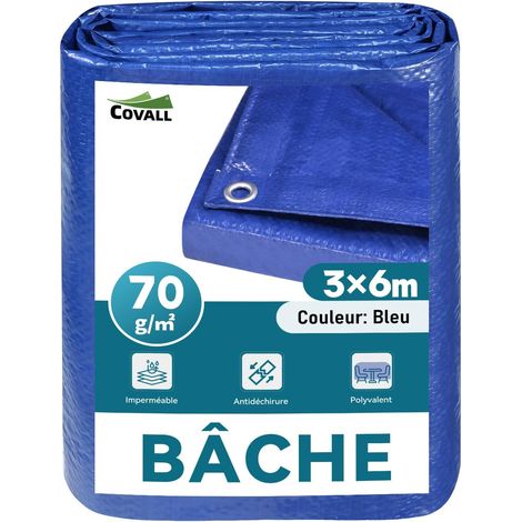 Bâche de Protection Extérieure Bleu – 3 x 6 m, 70 g/m² – Imperméable avec Œillets – pour Jardin, Camping, Bois (1/5)
