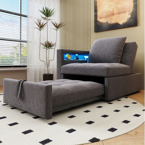 Sofá cama 3 en 1 177/68/65 cm en gris oscuro con respaldo ajustable, USB, Type-C y LED (1/5)