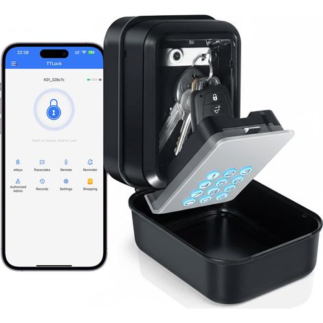 LEDANDER Coffre-fort à clés intelligent - Coffre-fort électronique Bluetooth pour clés, rangement numérique mural avec application et code PIN, étanche IP65, idéal pour la maison,les locations Airbnb (1/5)