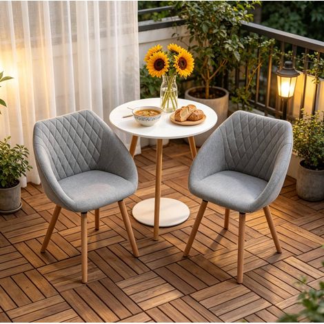 Lote de 2 sillas de comedor con reposabrazos, tejido de lino gris y madera natural DESVIAE (1/5)