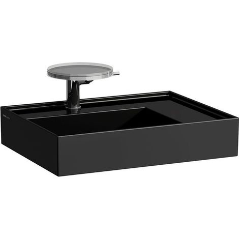 Lavabo KARTELL 600 x 460 mm, étagère à droite sans trop-plein, 2 trous pour robinetterie en noir LAUFEN