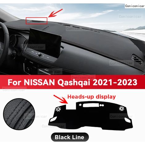 Tapis de protection de tableau de bord (simili cuir - HUD Black Line) compatible avec NISSAN QASHQAI J12 2021-2023. Accessoires auto : pare-soleil, protection anti-UV, tapis de tableau de bord. (1/5)