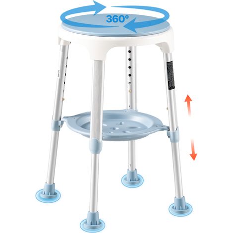 VEVOR Tabouret de Douche Pivotant a 360° Siege de Bain a Hauteur Reglable, Chaise de Baignoire Antiderapant avec Plateau de Rangement pour Personnes Âgees, Handicapees et Blessees, Capacite 158 kg (1/5)