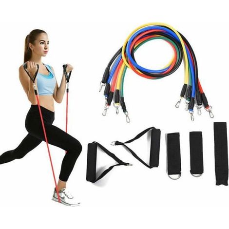 Bande De Résistance - Kit 11 Pièces avec Poignées Sangles Cheville Ancre Porte et Poche Filet - Pour Fitness Yoga Pilates Rééducation À Domicile - 5 Niveaux De Résistance (1/4)