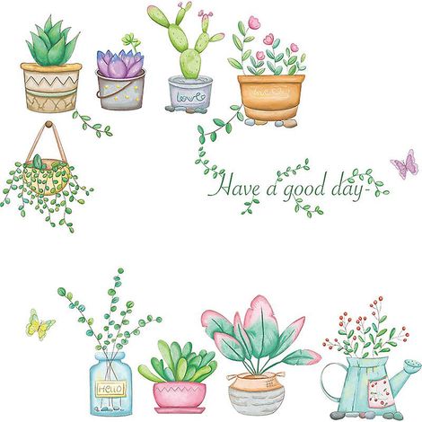 Ensemble de stickers muraux papillons et plantes en pot, autocollants pour la décoration murale à faire soi-même, pour le salon, la cuisine et la chambre. (1/5)