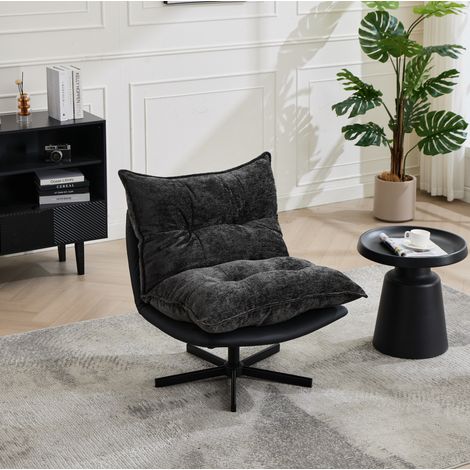 Sillón relax giratorio 360° con respaldo de 3 posiciones, chenilla gris oscuro, base negra metálica (1/5)