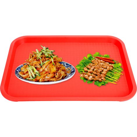 Petit plateau rectangulaire en PP résistant aux chutes, épais et antidérapant, assiette rouge pour restauration rapide chinoise. (1/5)