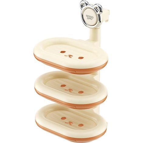 Three-tier shower soap dish, rotating shampoo holder, self-draining wall-mounted soap dish, kitchen sponge holder (orange) (1/5)