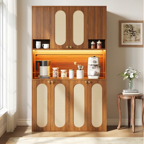 Mobile contenitore alto con LED regolabile, 8 ante, MDF e PE rattan, naturale OKMYHOME (1/5)