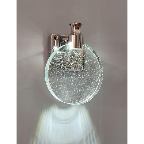 Applique Murale Cristal Lampe LED Lumiere Ronde Art Deco Vintage pour Salon Chambre Argent (1/4)
