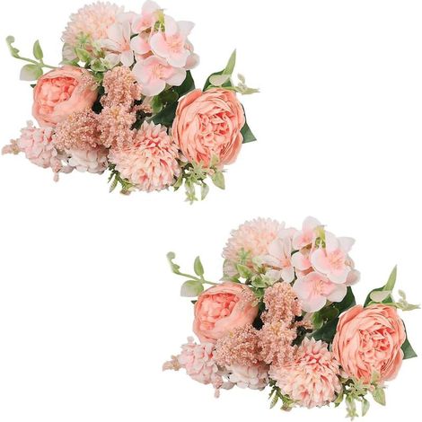 Lot de 2 bouquets de roses artificielles rose clair à tenir à la main, pour la famille, les mariages, les fêtes et la décoration de vacances (1/5)