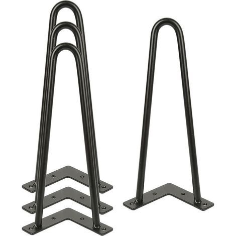 Lot de 4 Pieds de Table Basse Industrielle. Pied Épingle 30cm/ 12in. Hairpin Legs Support de Table en Acier Forge. Pied de Meuble Métal Noir avec des Vis Pour Table Basse. Meuble Bas. Meuble TV (1/5)