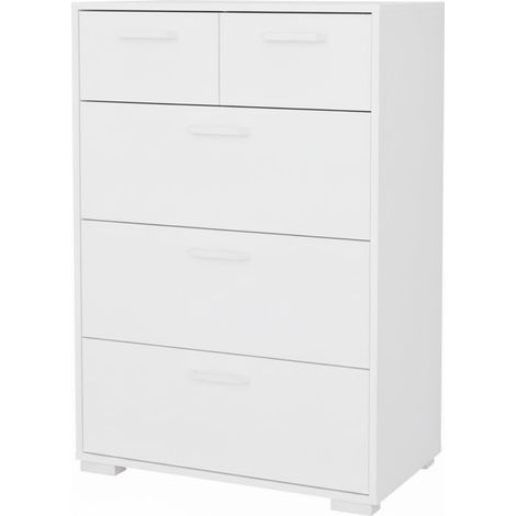 Cassettiera Alta 5 Cassetti Comò Mobile Contenitore Moderno Con Cassetti Scorrevoli A Sfera Per Camera Da Letto Ingresso Soggiorno 70.2 × 39.8 × 82.7 Cm Bianco