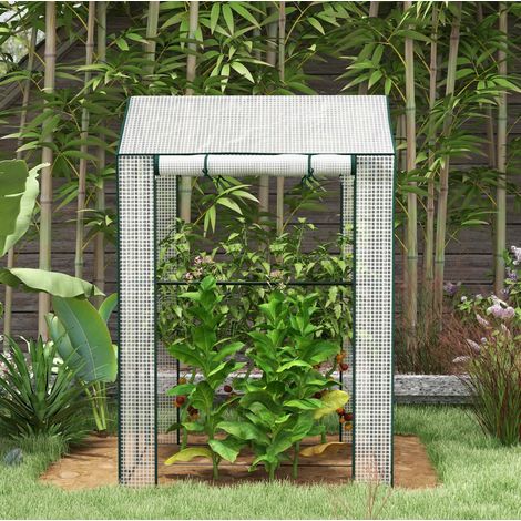 Serre de jardin 100x80x150 cm blanche en acier avec bâche PE renforcée et 2 portes (1/5)