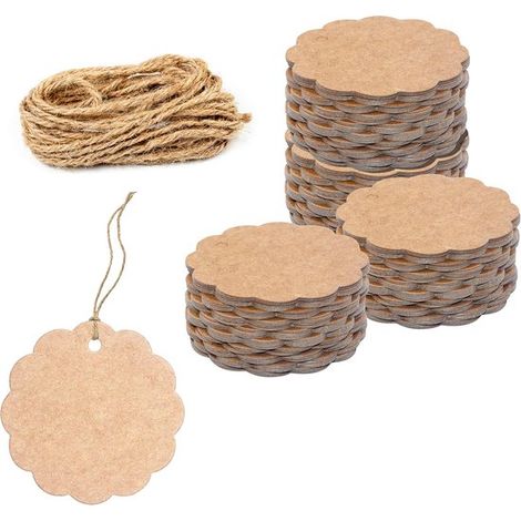 200 etiquetas de regalo de cartón marrón con borde ondulado,natural,marrón,6,1 cm (1/3)