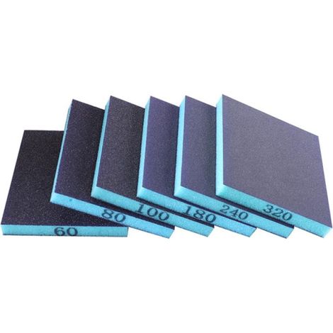 Lot de 6 éponges abrasives, 60/80/100/180/240/320, 6 spécifications différentes, lavables et réutilisables, Lot de Papier abrasif pour métal, Bois et Mur (1/5)