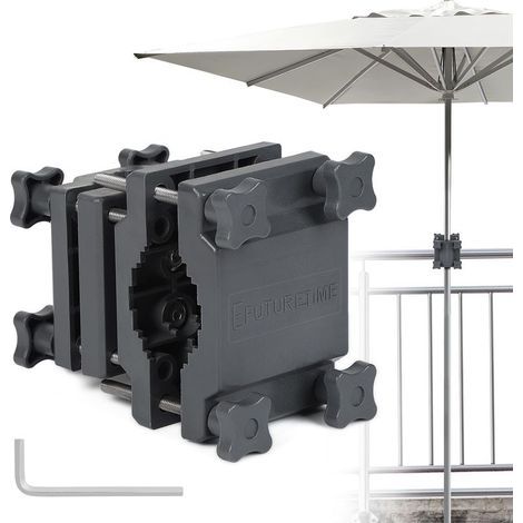 Befestigung für Balkon-Sonnenschirme, Sonnenschirmständer für Sonnenschirme Ø 22–38 mm, Sonnenschirmhalterung für quadratische Balustrade 25–60 mm oder runde Balustrade Ø 25–40 mm, Grau-x (1/5)