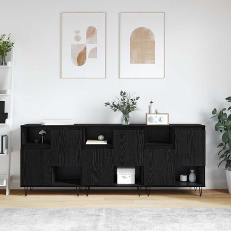Buffets 3 pcs-Lot de 3 Meuble de rangement Chêne noir 180 x 35 x 70 cm Bois d'ingénierie 301905 (1/5)