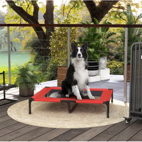 Lit surélevé pour chien 92x76x18 cm en tissu Oxford rouge, respirant, pour camping – MEUBLIV (1/5)